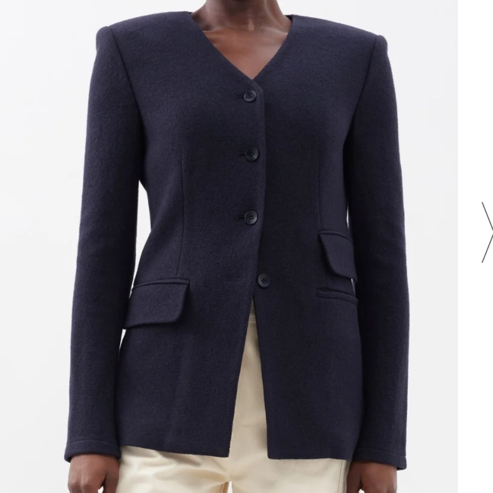 Tibi Black Boiled Wool Fitted Blazer